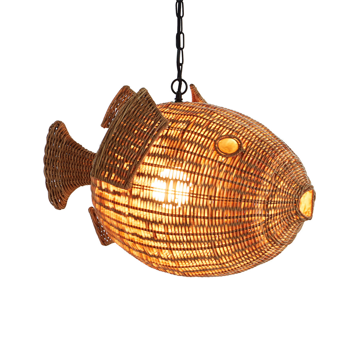 Wicker Blow Fish Pendant Small - light on details view