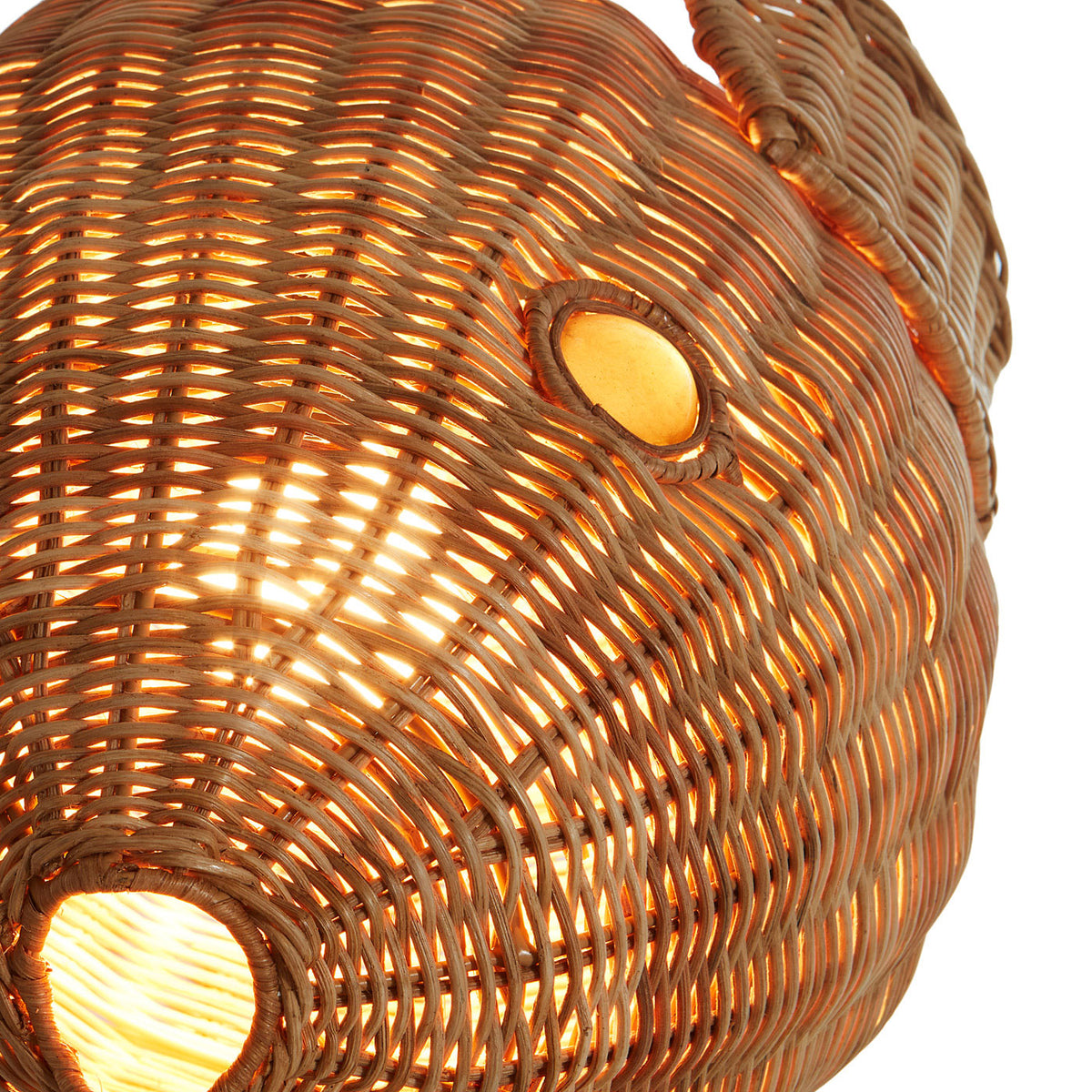 Wicker Blow Fish Pendant Small - light on group view