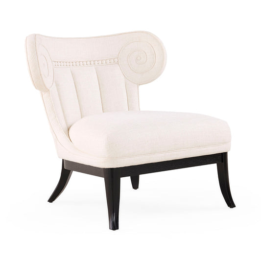 White armchair with black legs on a white background