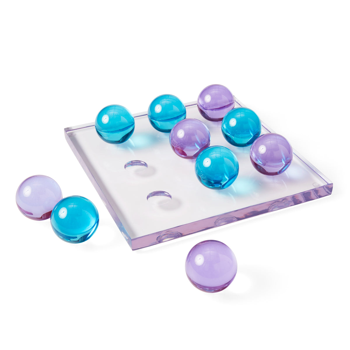 acrylic tic tac toe set blue purple - front viewacrylic tic tac toe set blue purple - game on view