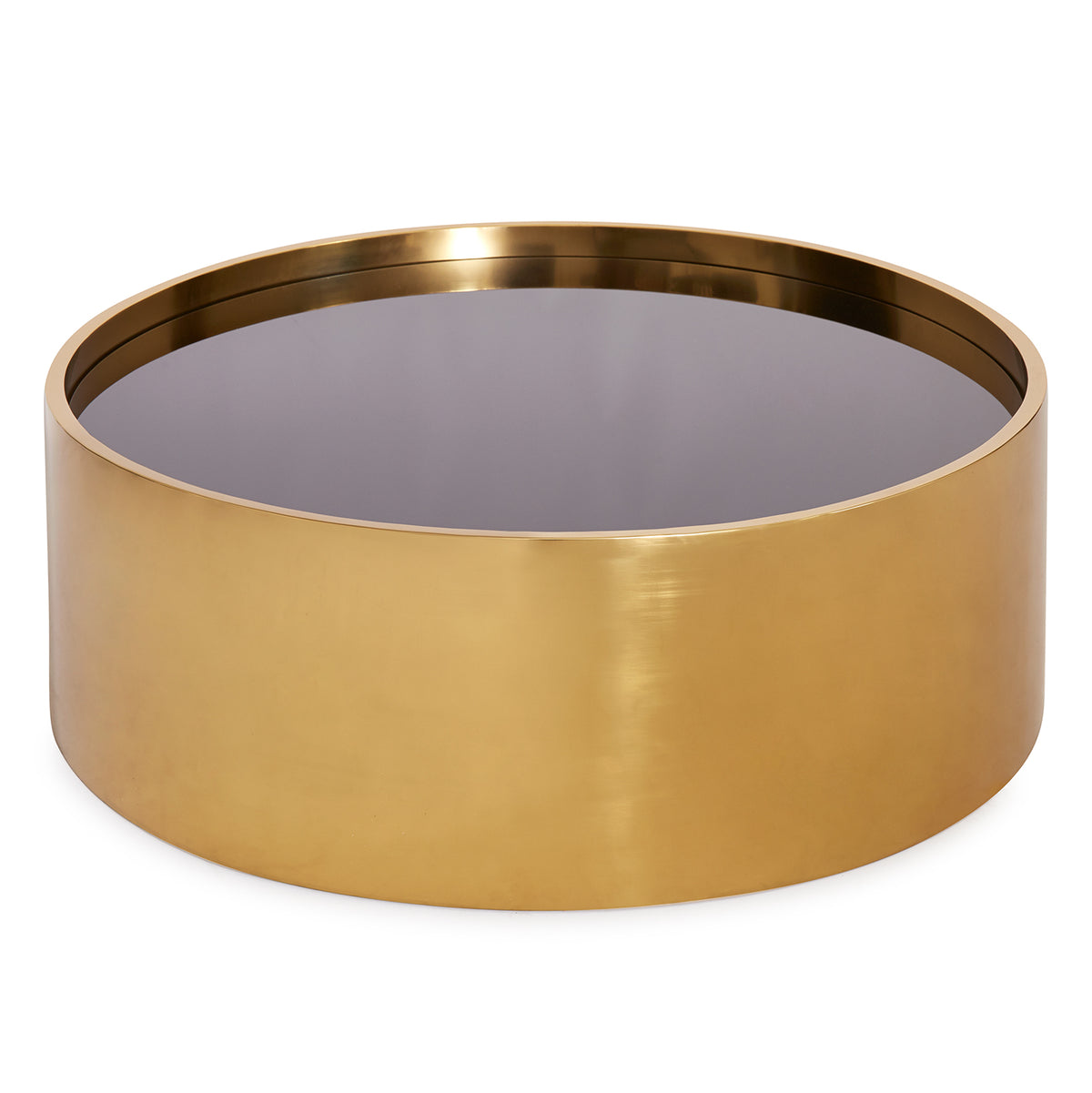 alphaville cocktail table honed brass black mirror top - front view