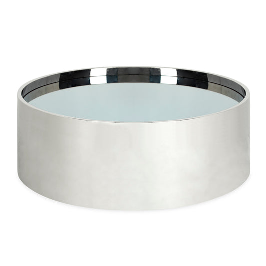 alphaville cocktail table honed brass black mirror top - front view