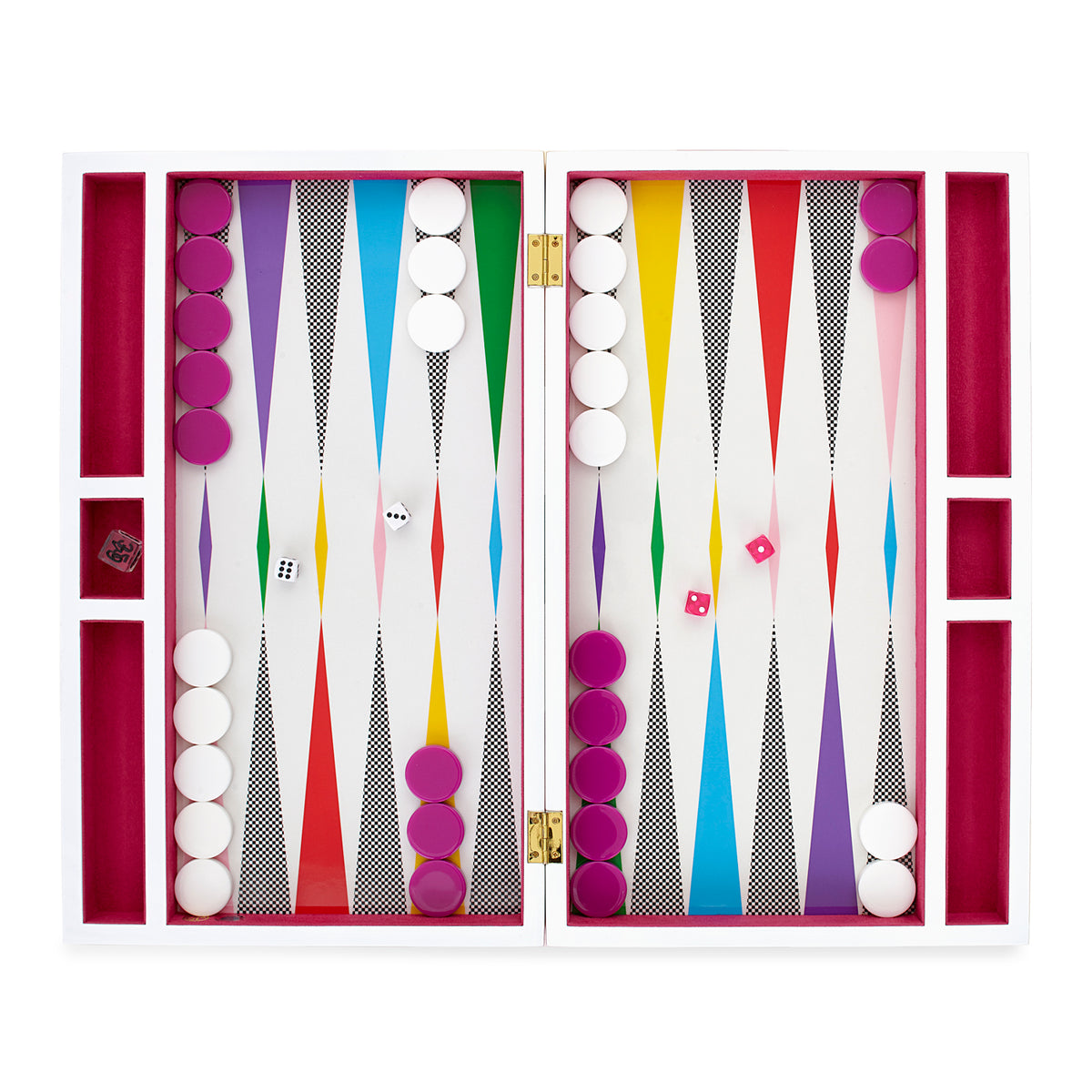 checkerboard backgammon set lacquer multicolor open - top view