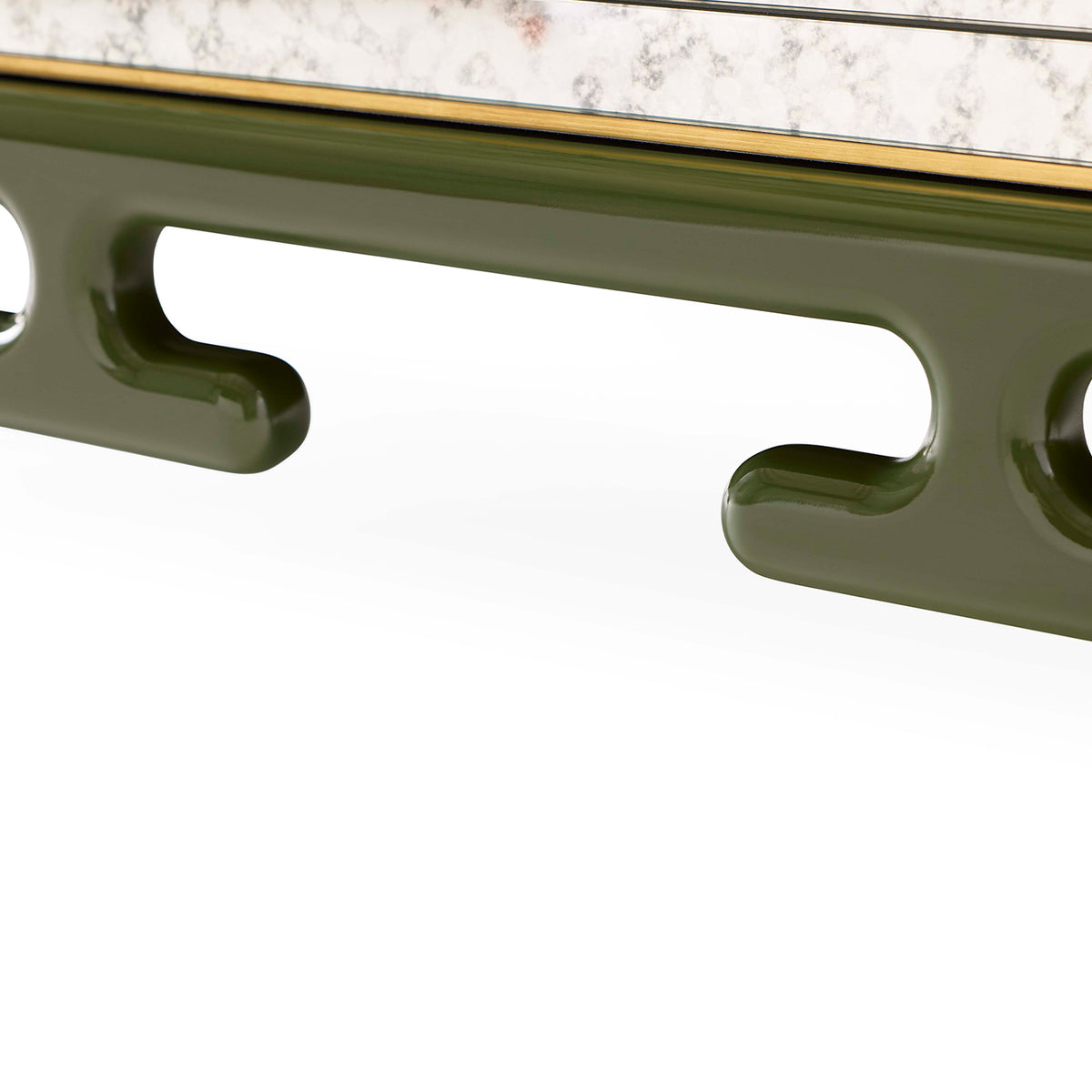 Green metal bracket on a white background