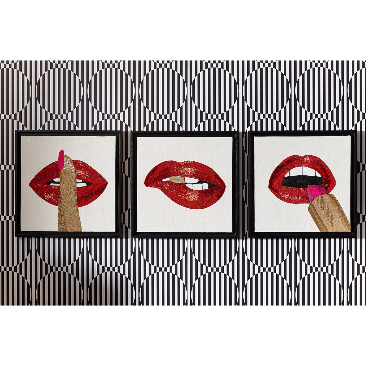 lips beaded wall art - styled view