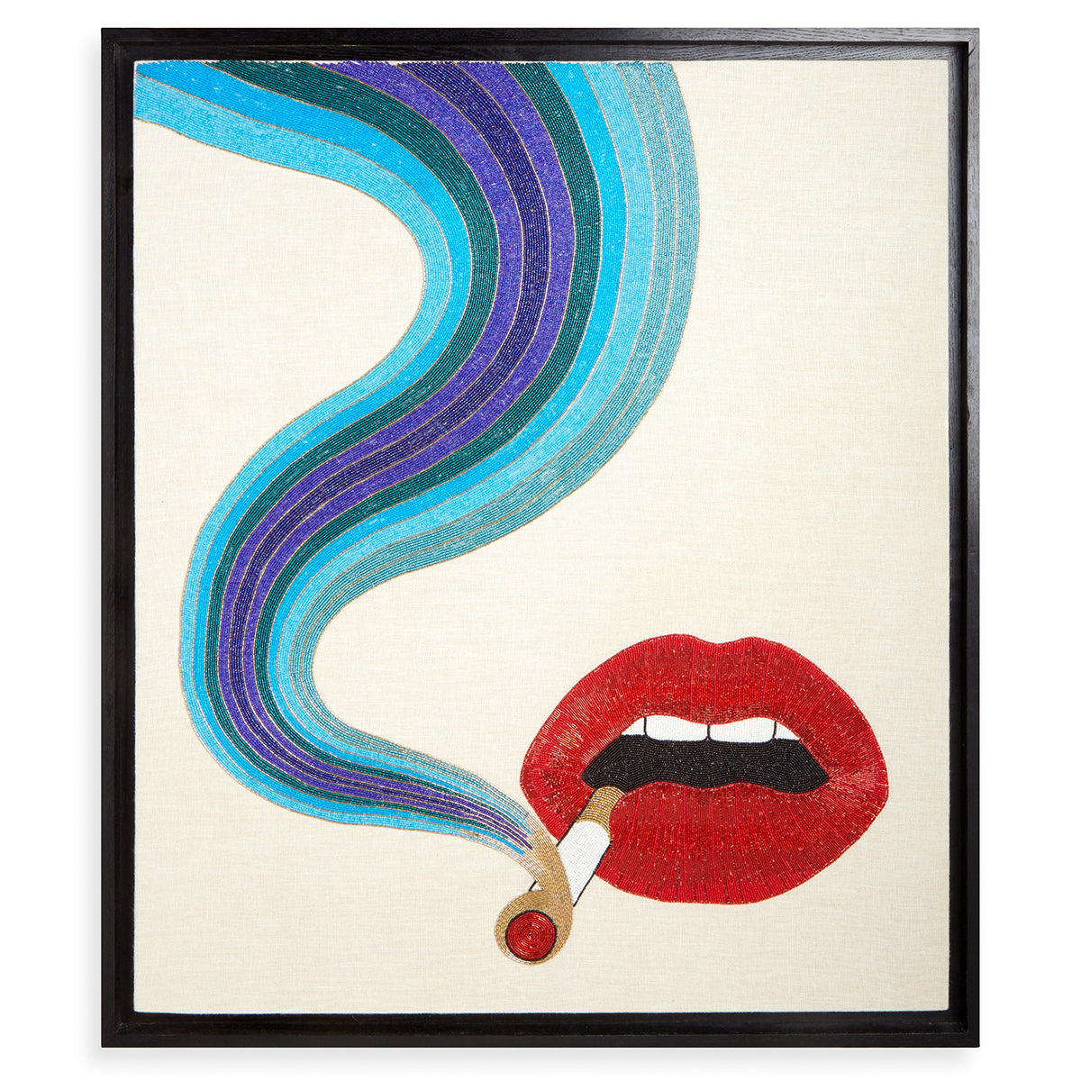 smolder beaded wall art glass beads red blue - front view