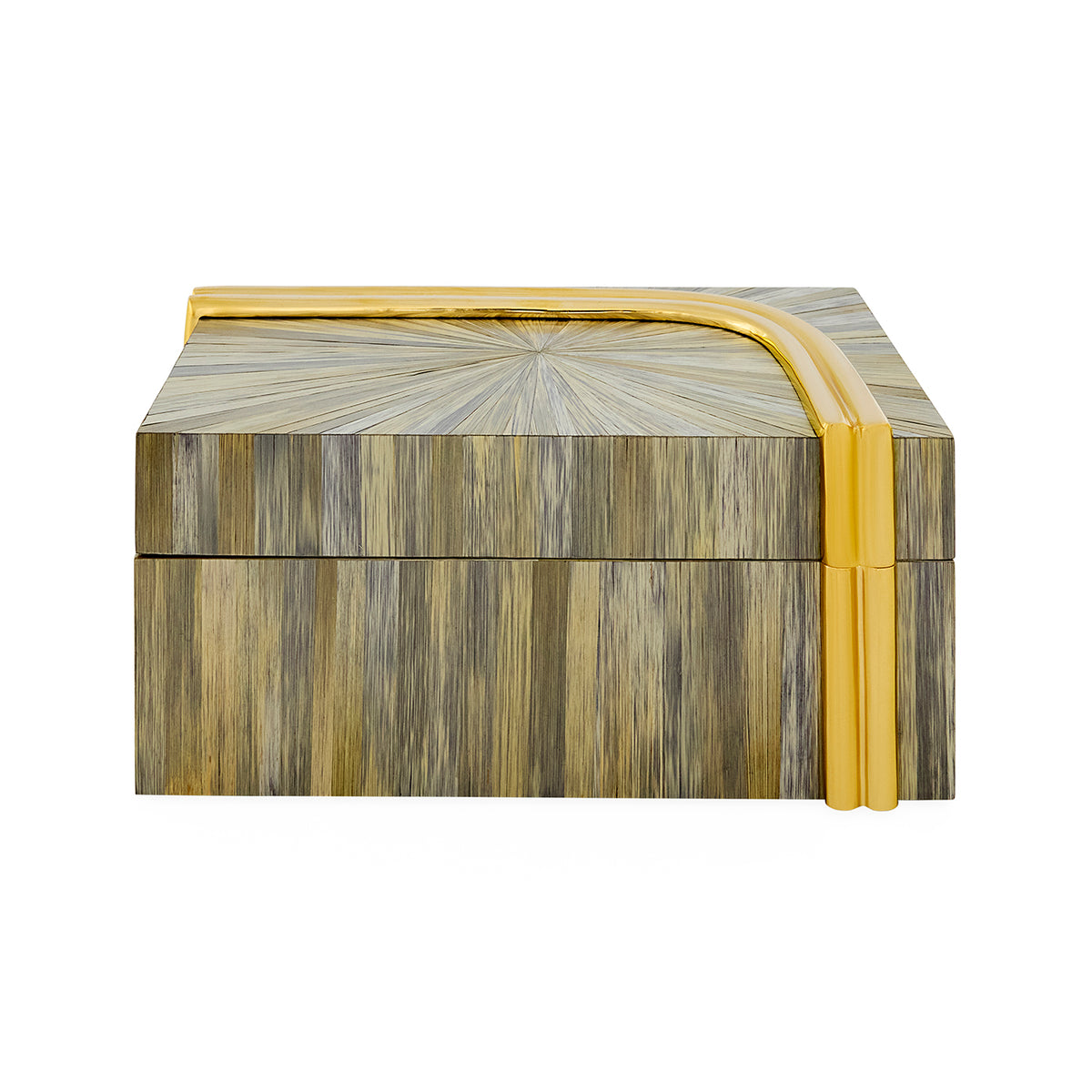 Decorative box with a sunburst pattern and yellow accents on a white background