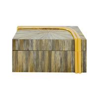 Decorative box with a sunburst pattern and yellow accents on a white background