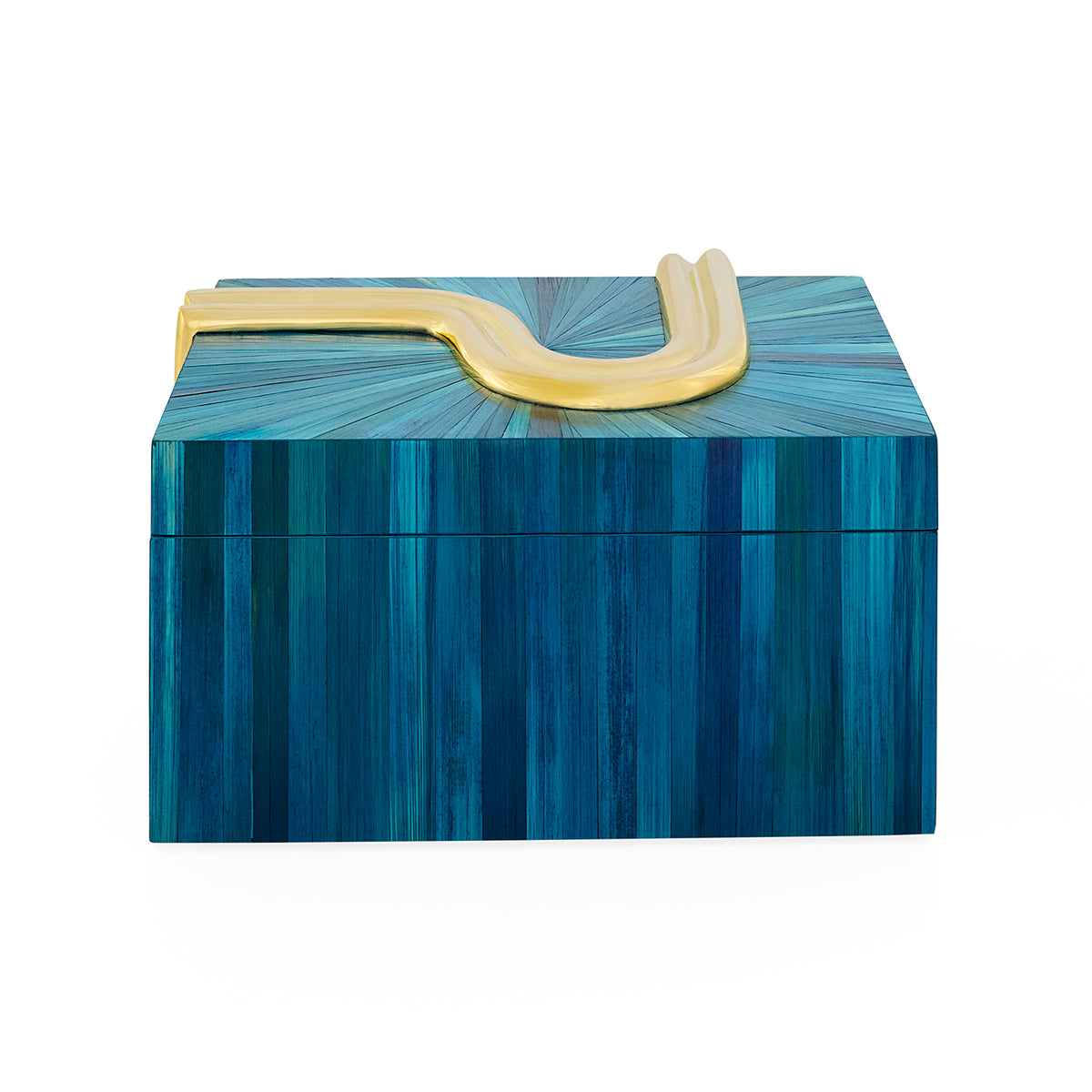 Blue decorative box with a gold handle on a white background