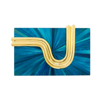 Gold U-shaped object on a blue abstract background