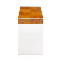 bond desk burl wood top clear acrylic frame - side view