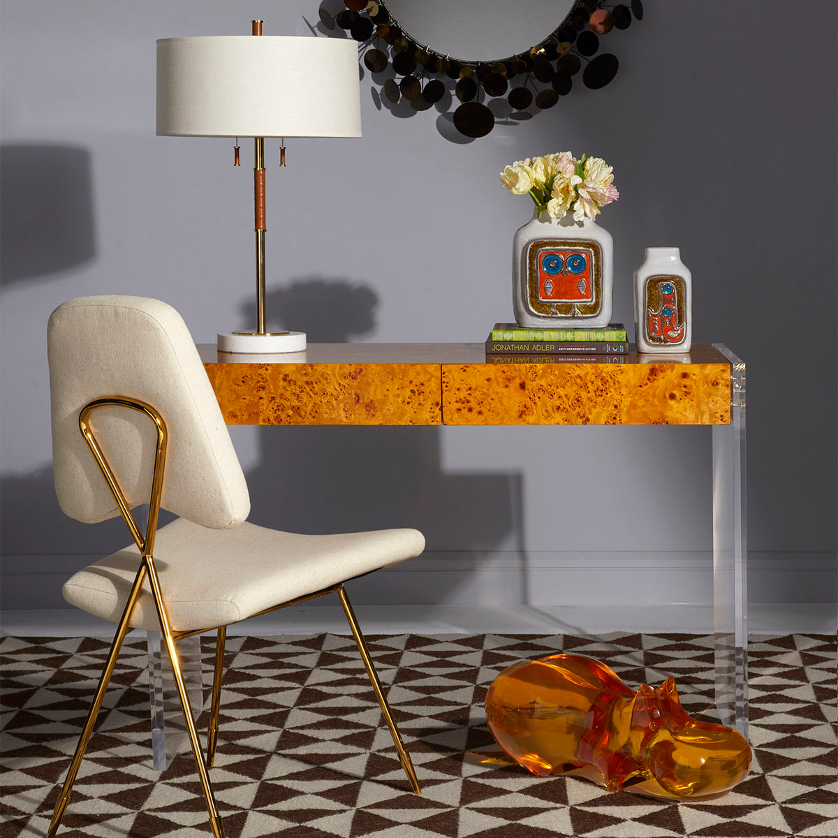 bond desk maxime dining chair menagerie vases home office - styled view
