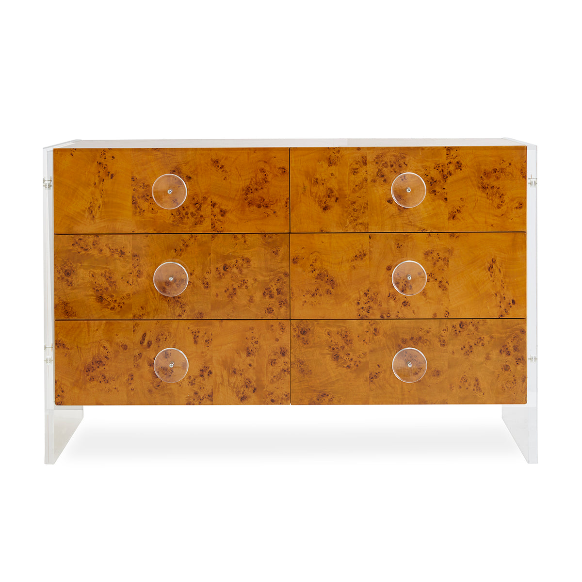 bond six-drawer dresser burl wood acrylic frame - front view