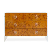 bond six-drawer dresser burl wood acrylic frame - front view