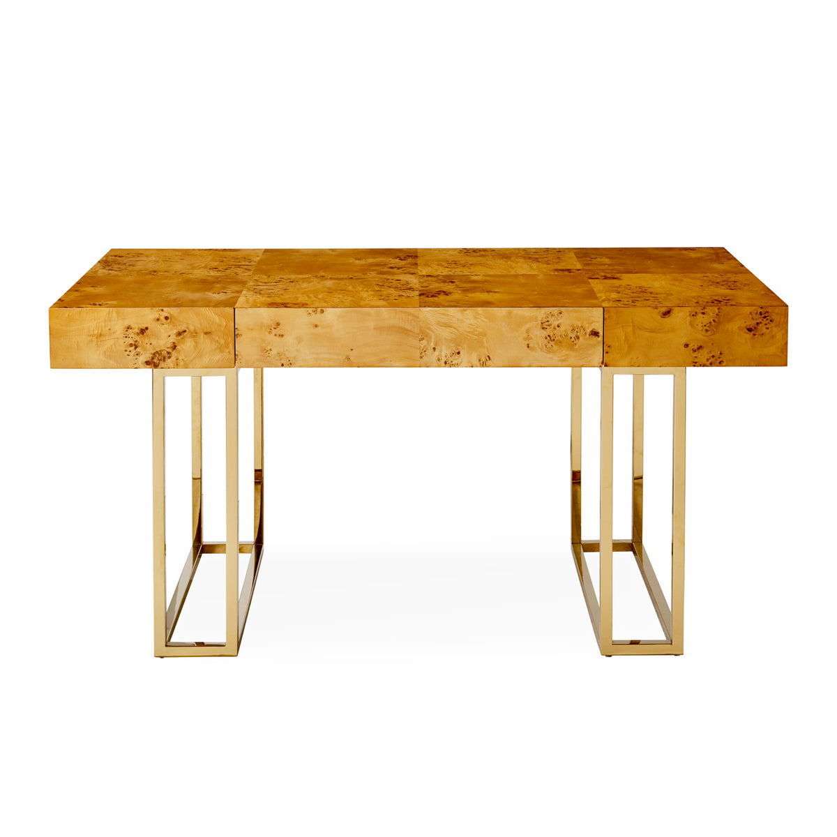bond executive desk burl wood frame brass - front view