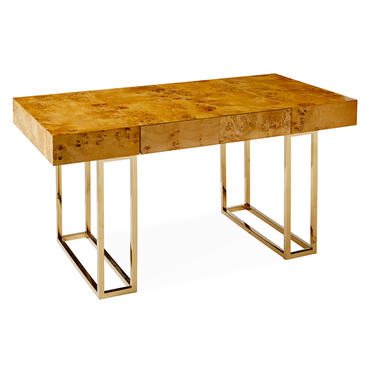 bond executive desk burl wood frame brass - angle view