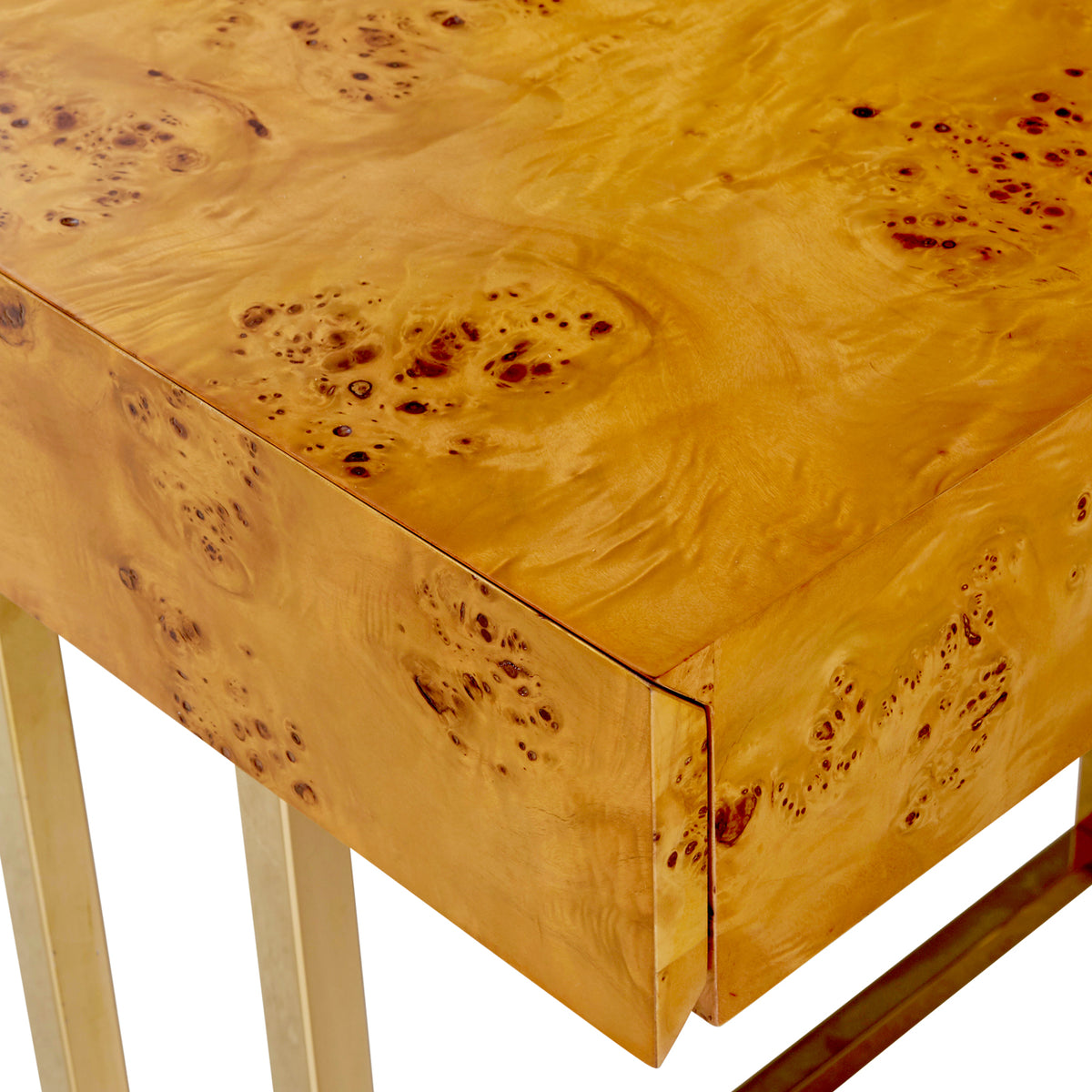 bond executive desk burl wood frame brass - detail view