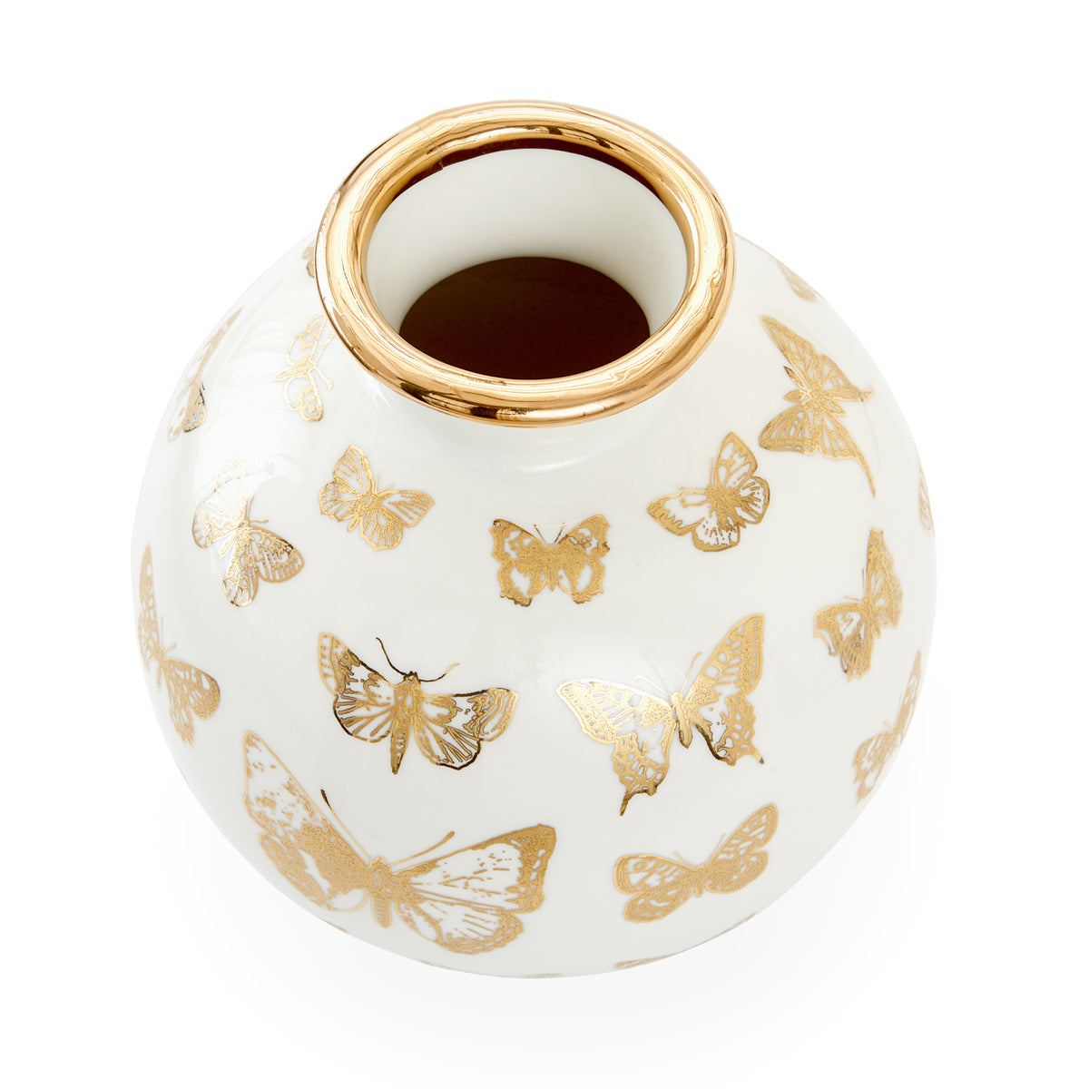 botanist butterfly round vase porcelain white accents gold - detail view