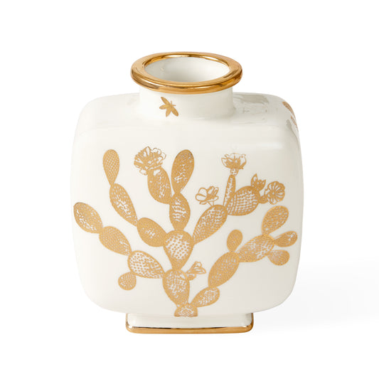 botanist square cactus vase porcelain accents gold - front view