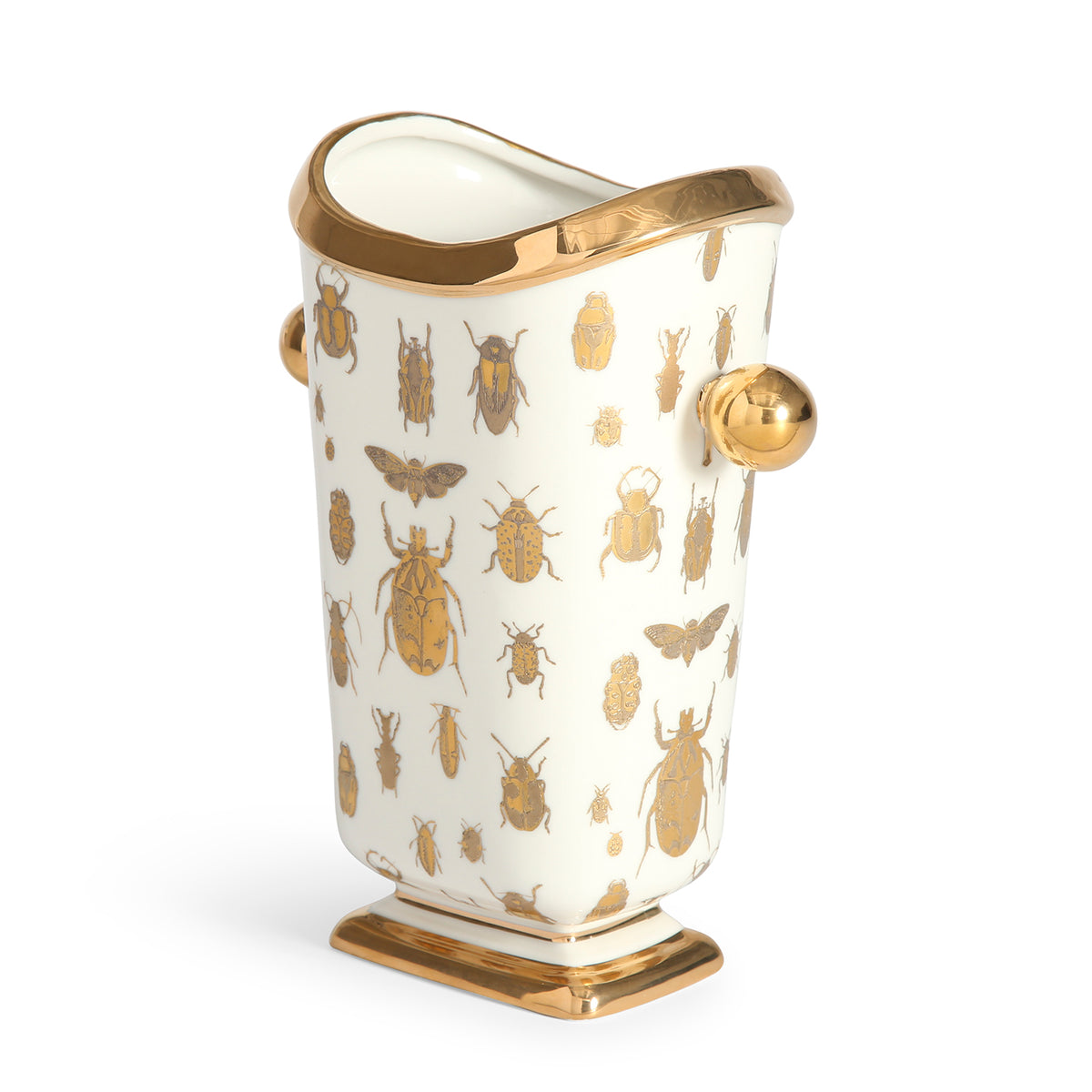 botanist specimen vase white porcelain gold accents - angle view