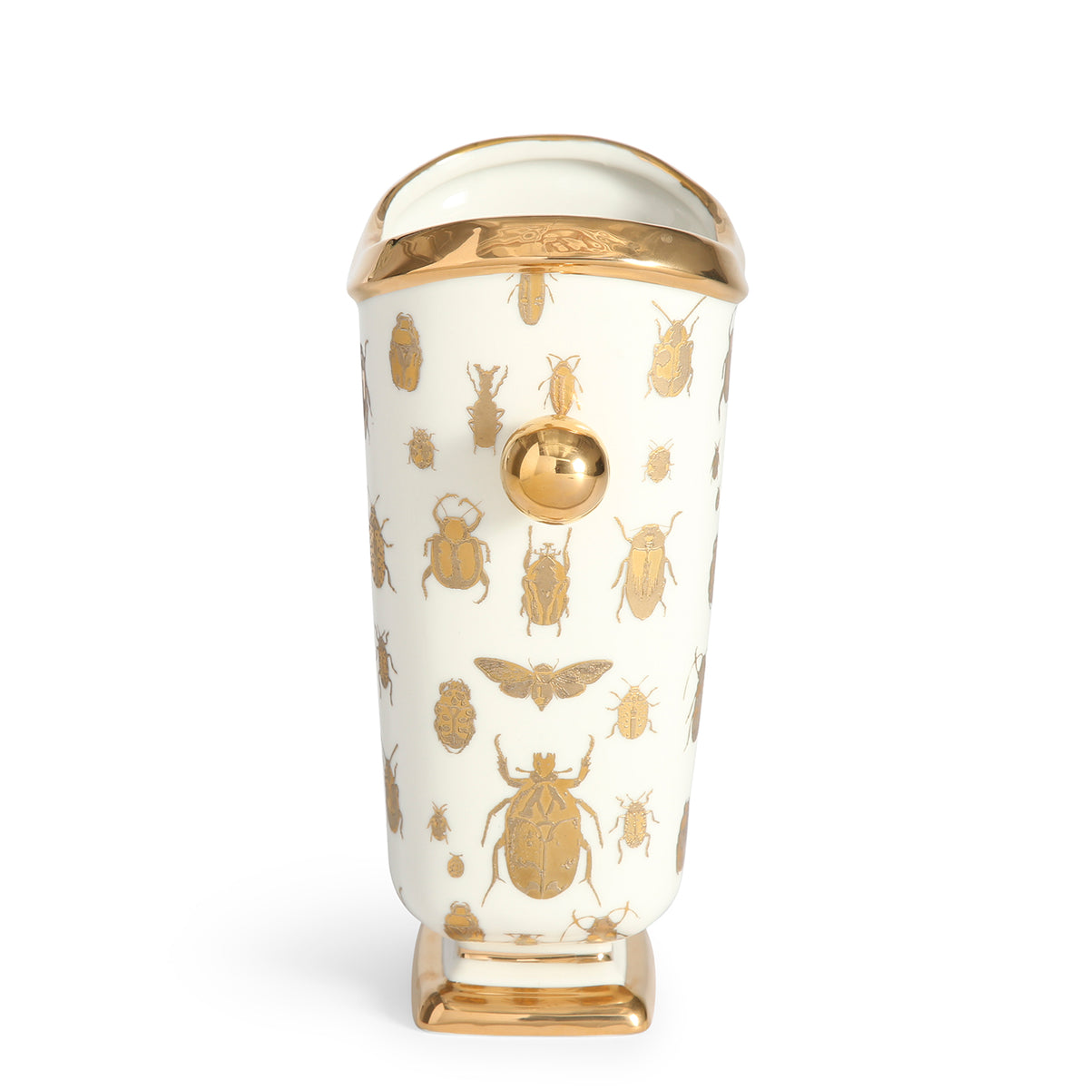 botanist specimen vase white porcelain gold accents - side view