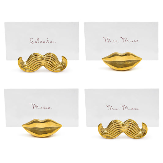 mr. and mrs. brass place card holders set of 4 with cards - front view
