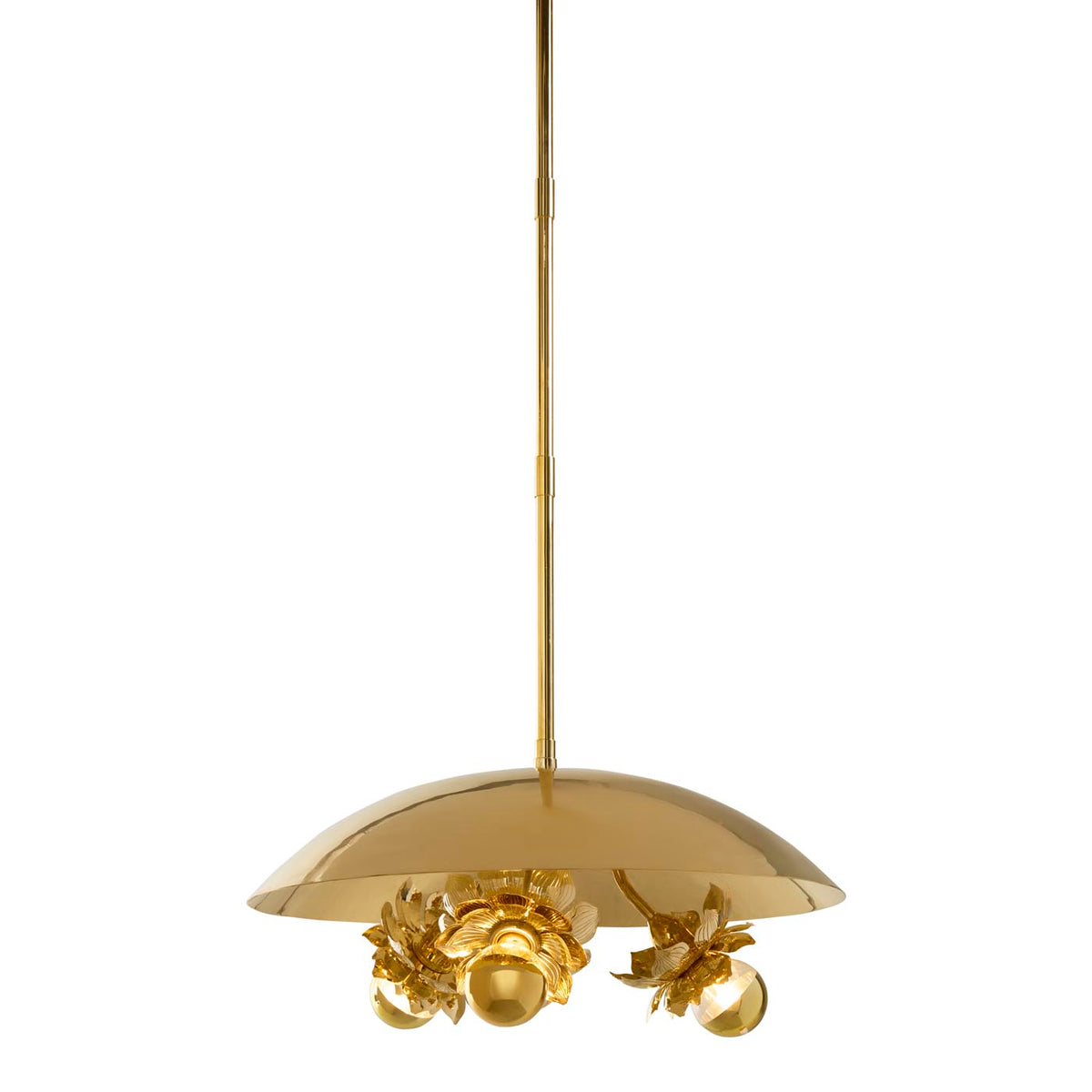 Gold pendant light fixture on a white background