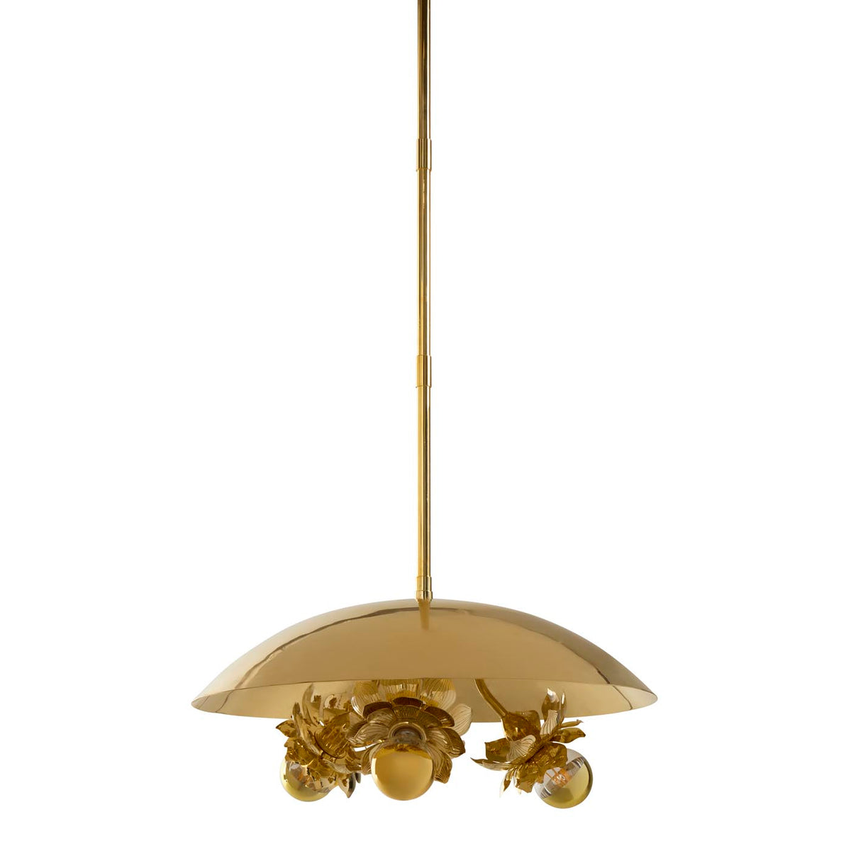 Gold pendant light fixture on a white background