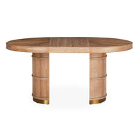 brussels dining table wood brass accents with double extension - front view