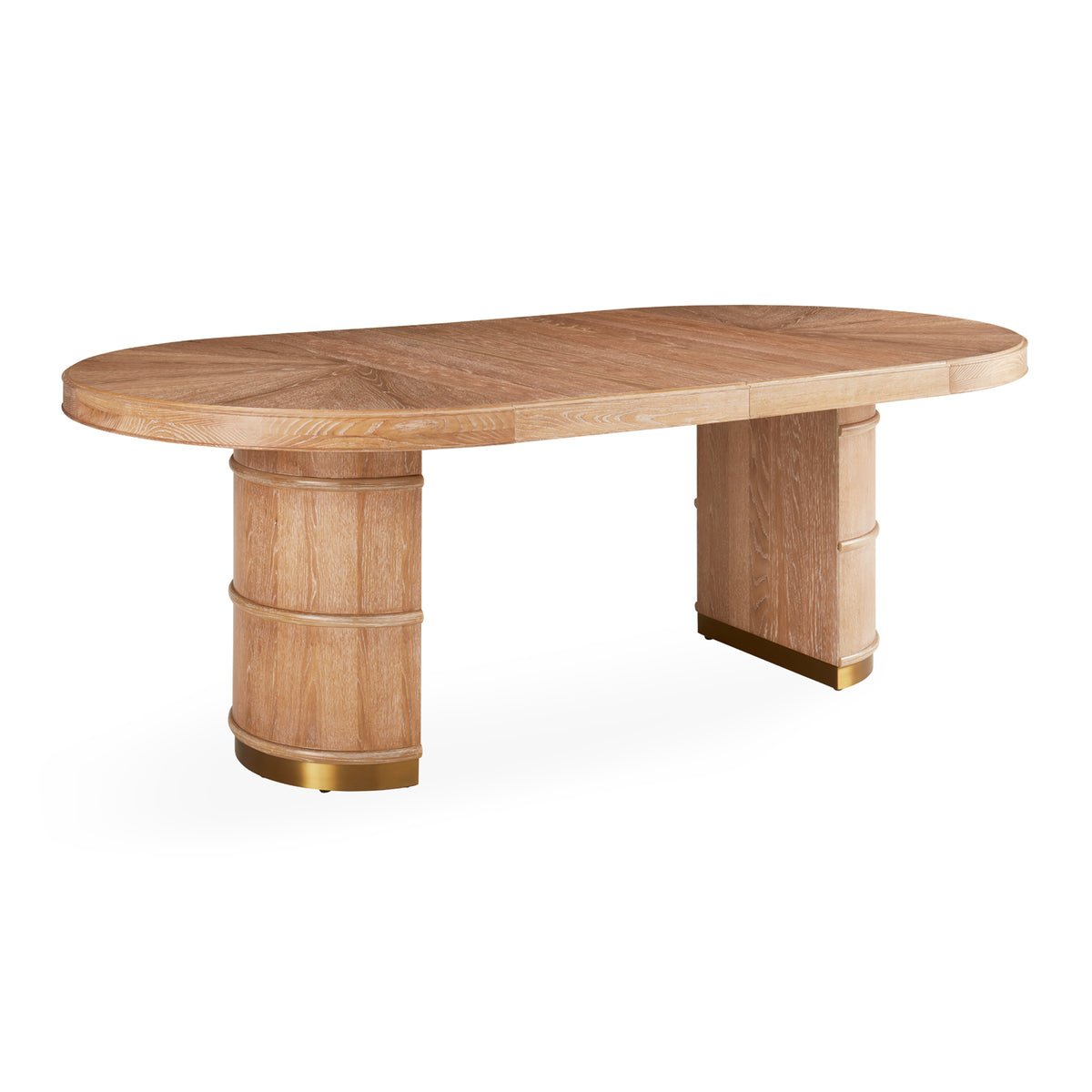 brussels dining table wood brass accents with extension - side view