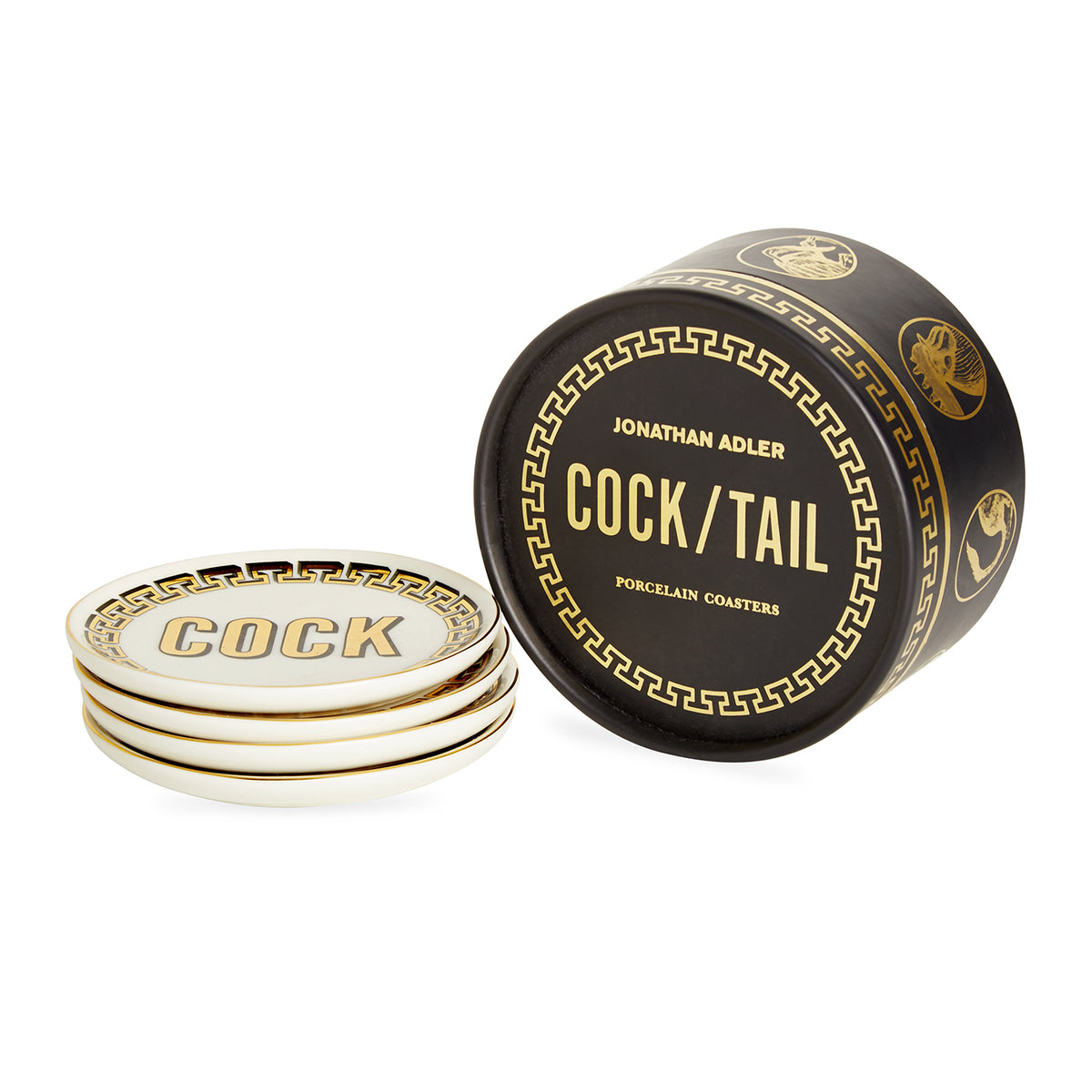 cock/tail coasters porcelain gold white with box