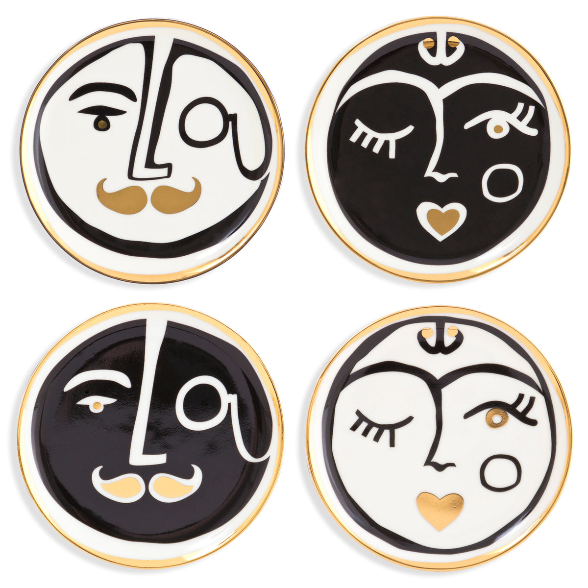 marseilles coasters porcelain black white gold - view 1