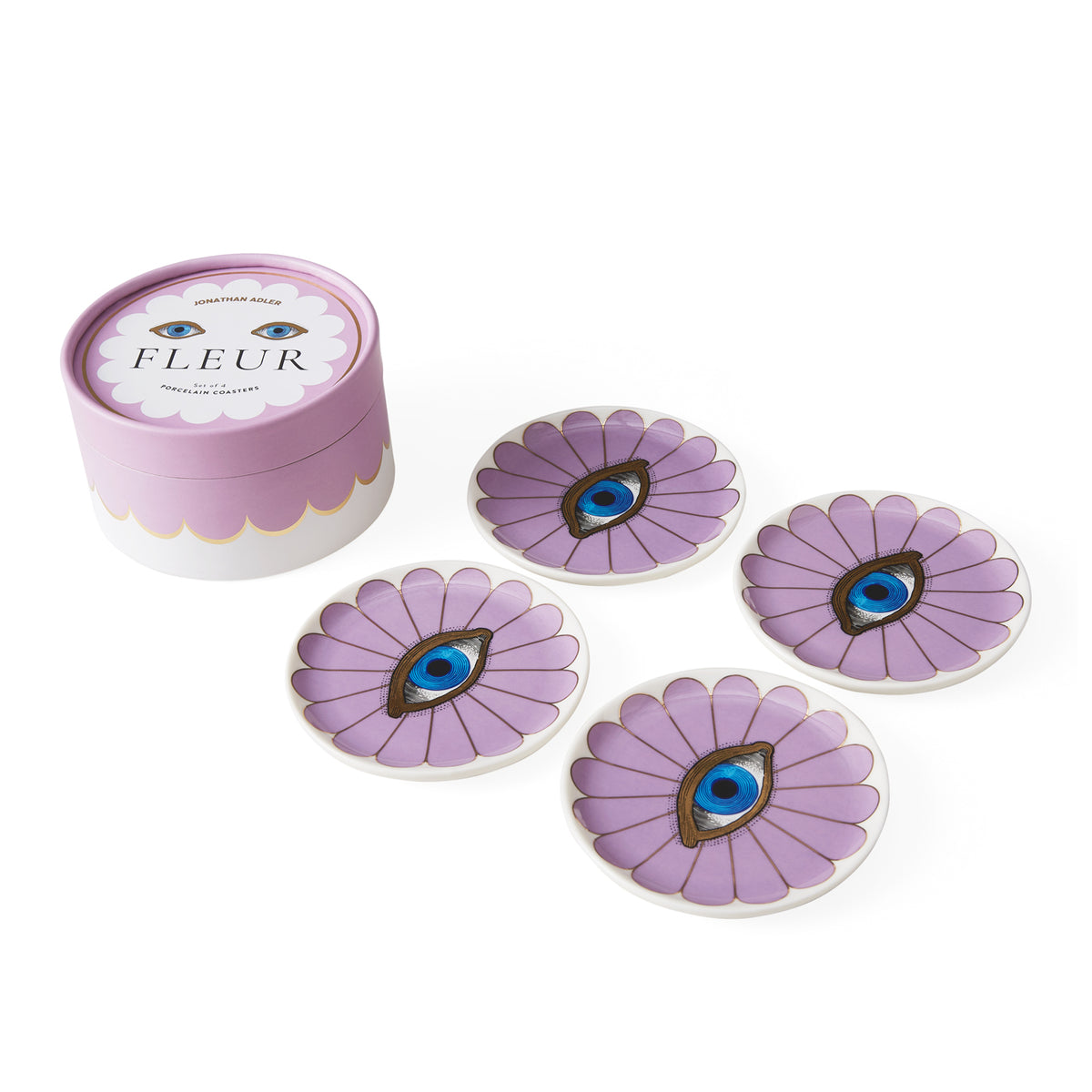 fleur coasters porcelain purple with box - angle view