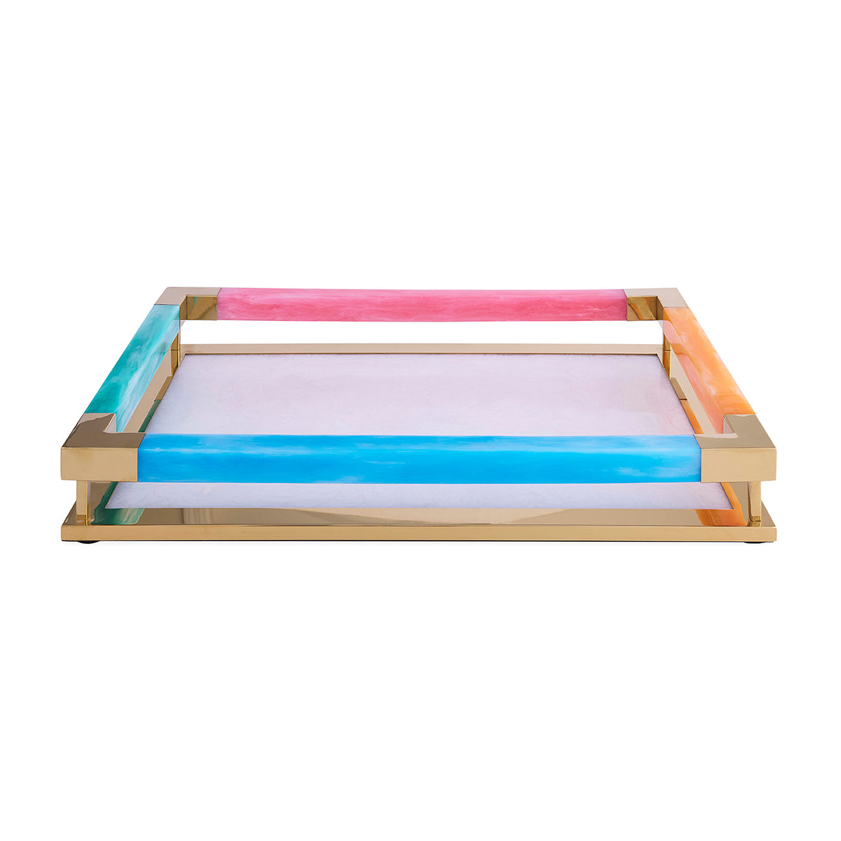 Colorful tray with a wooden frame on a white background