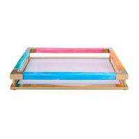 Colorful tray with a wooden frame on a white background