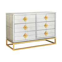 delphine six-drawer dresser antiqued mirror brass base - side view