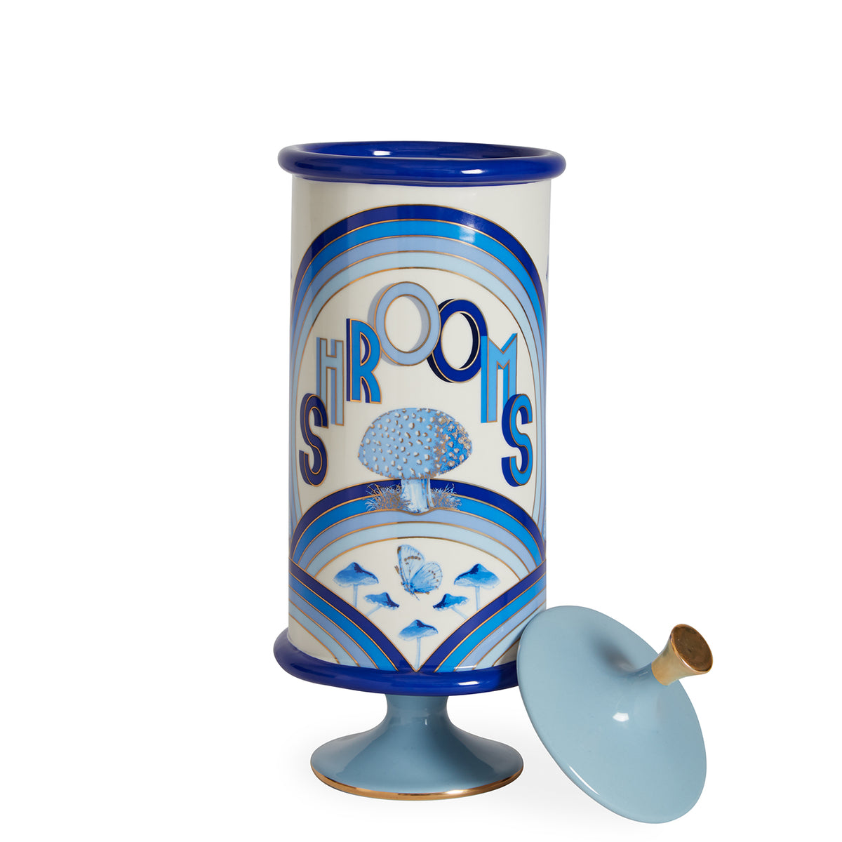 druggist shroom canister porcelain blue accents gold open - view 6