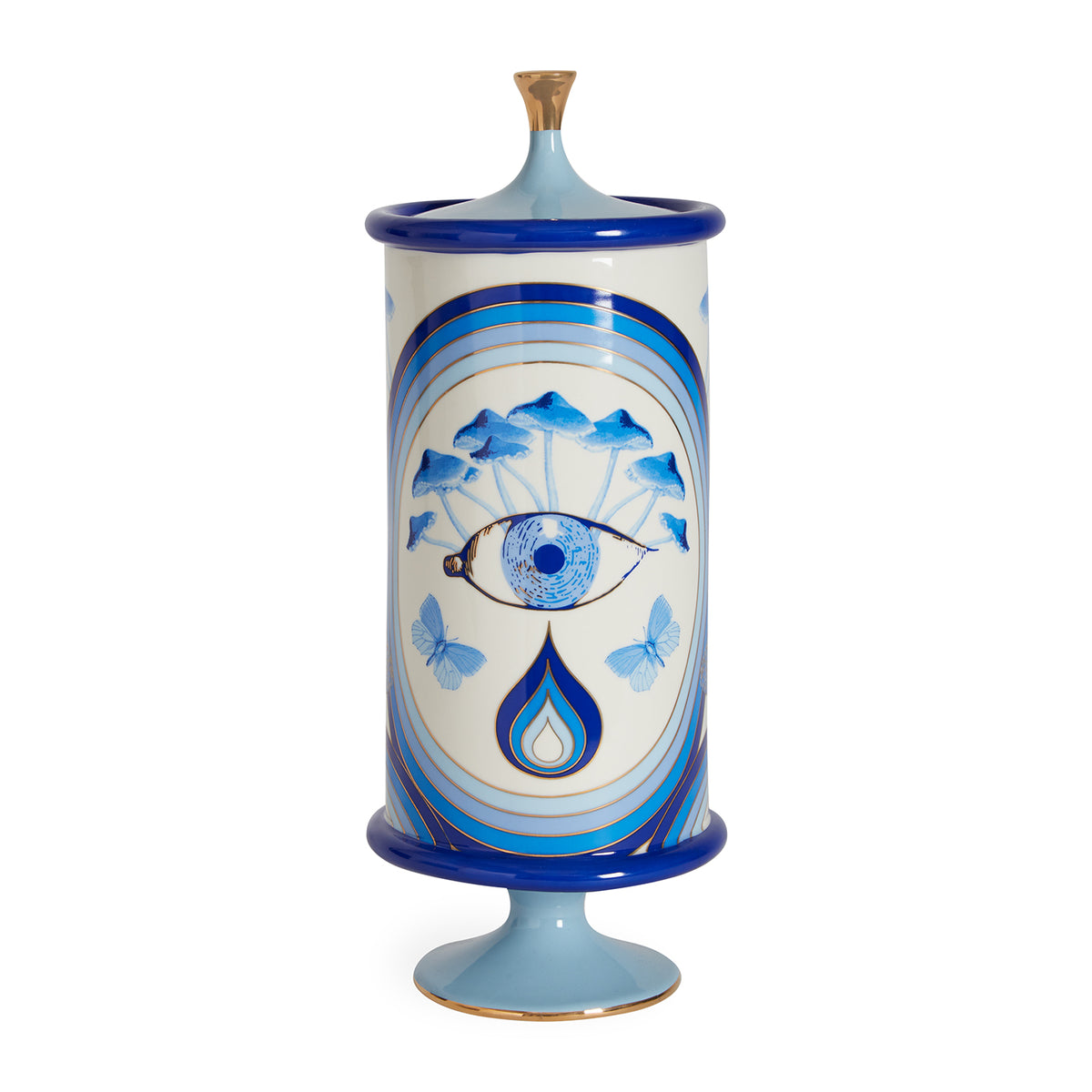 druggist shroom canister porcelain blue accents gold - view 4