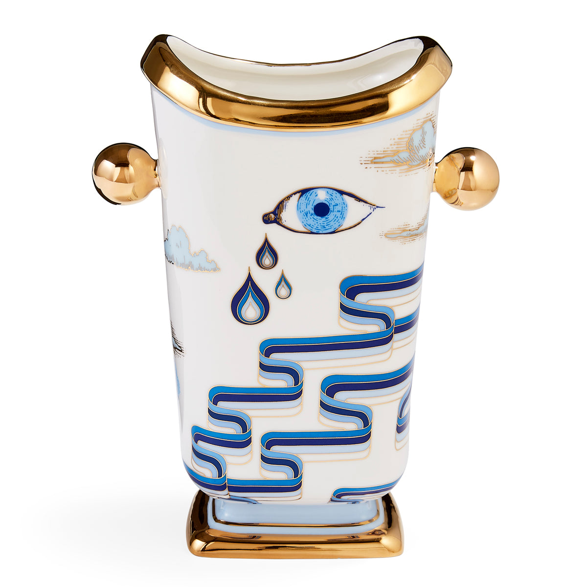 druggist tall vase porcelain blue - front view