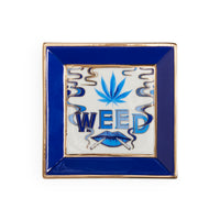 druggist weed square tray porcelain blue accents gold - top view