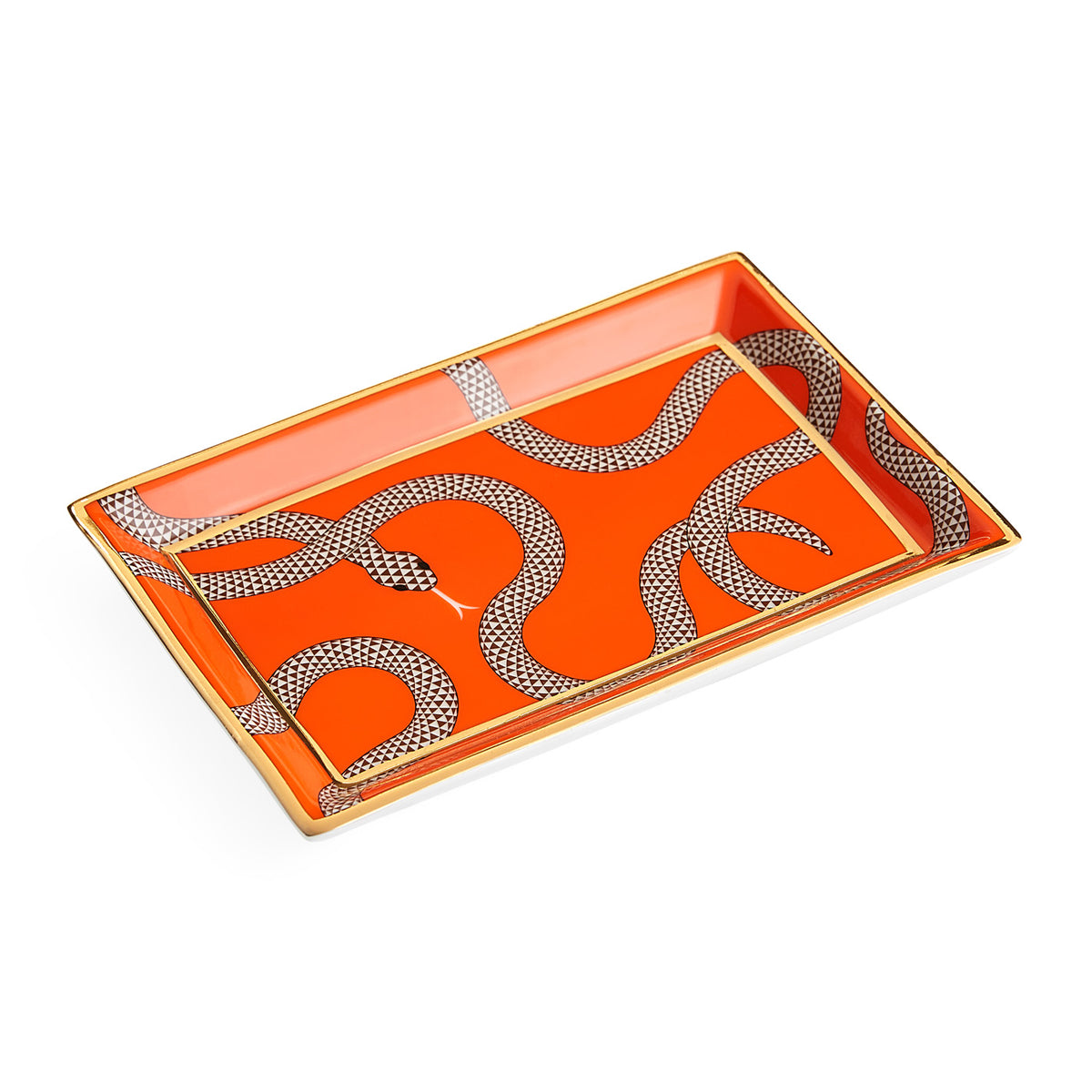 eden rectangle tray porcelain orange - angle view