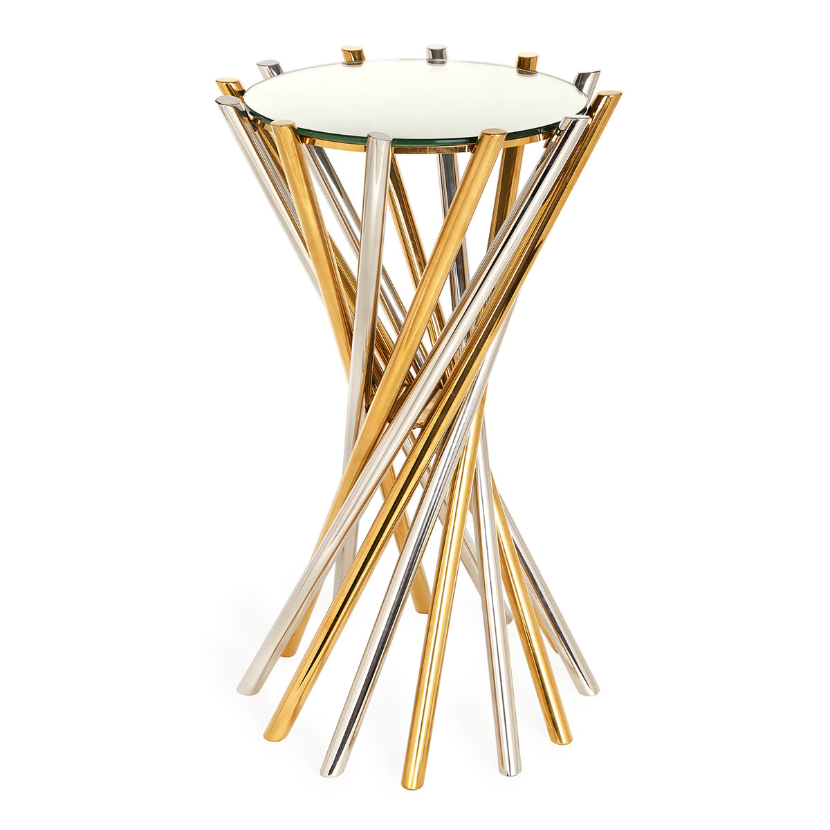 electrum accent table mirrored glass top brass nickel frame - front view