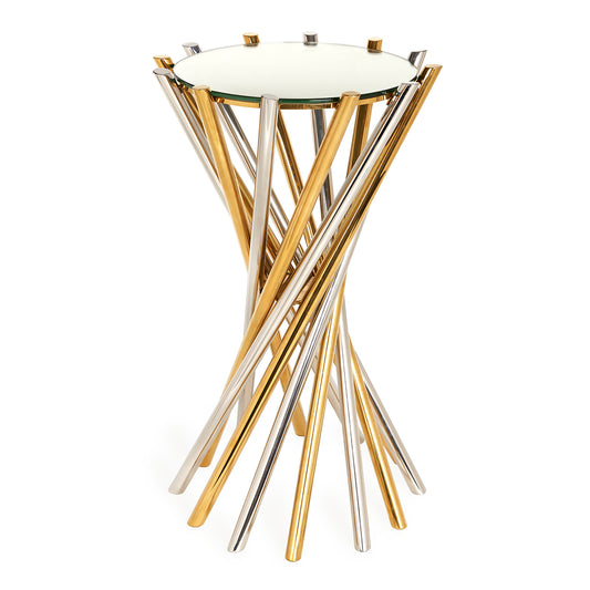 electrum accent table mirrored glass top brass nickel frame - front view