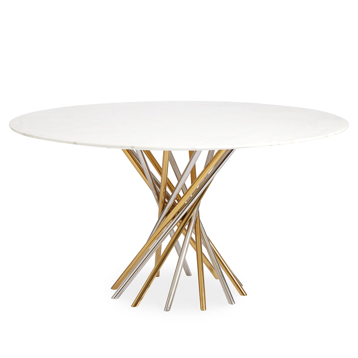 electrum dining table glass top nickel brass base - front view