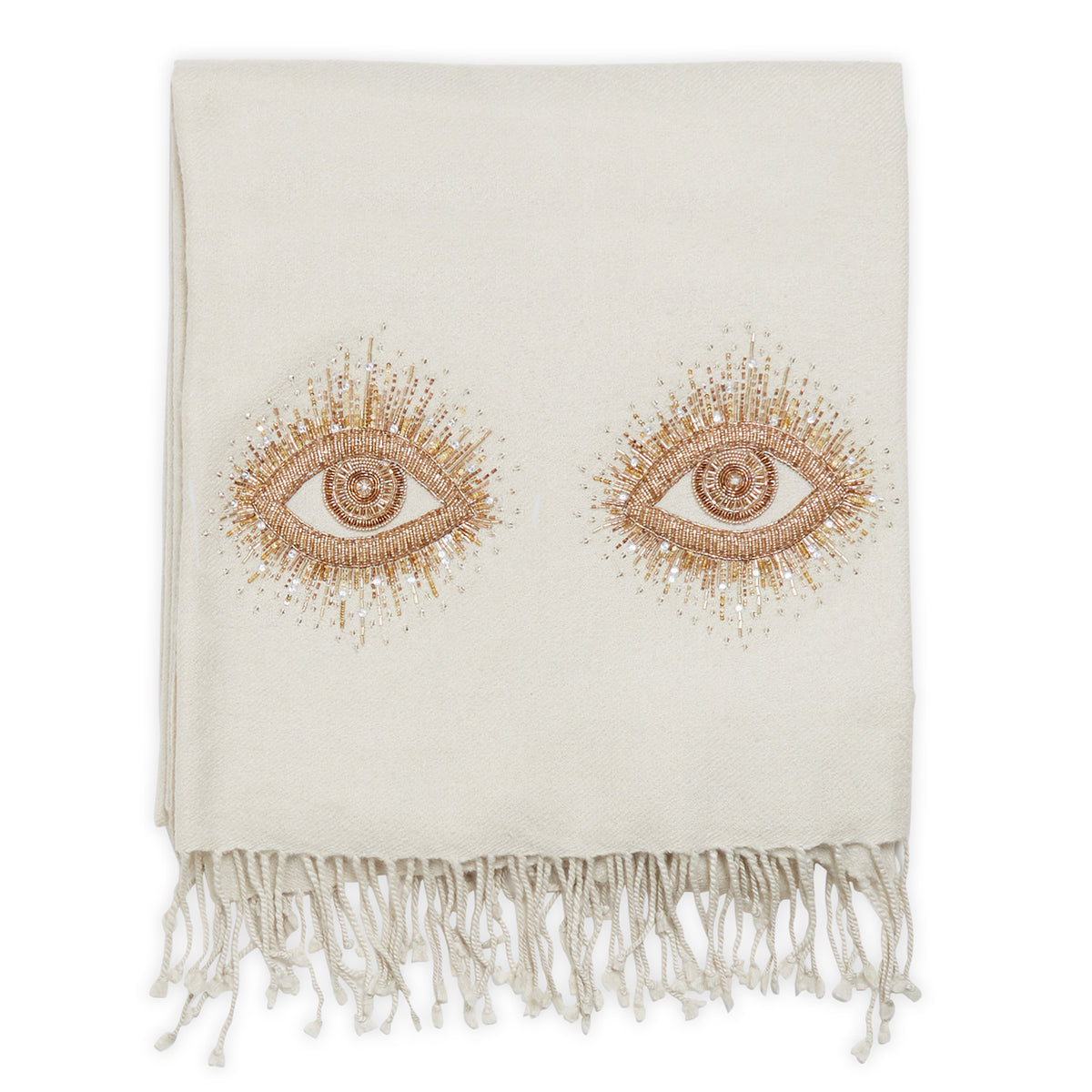 muse eyes embellished throw camel hair wool glass beads gold - front view