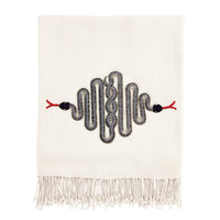 snake embellished throw camel hair wool white glass beads black - front view