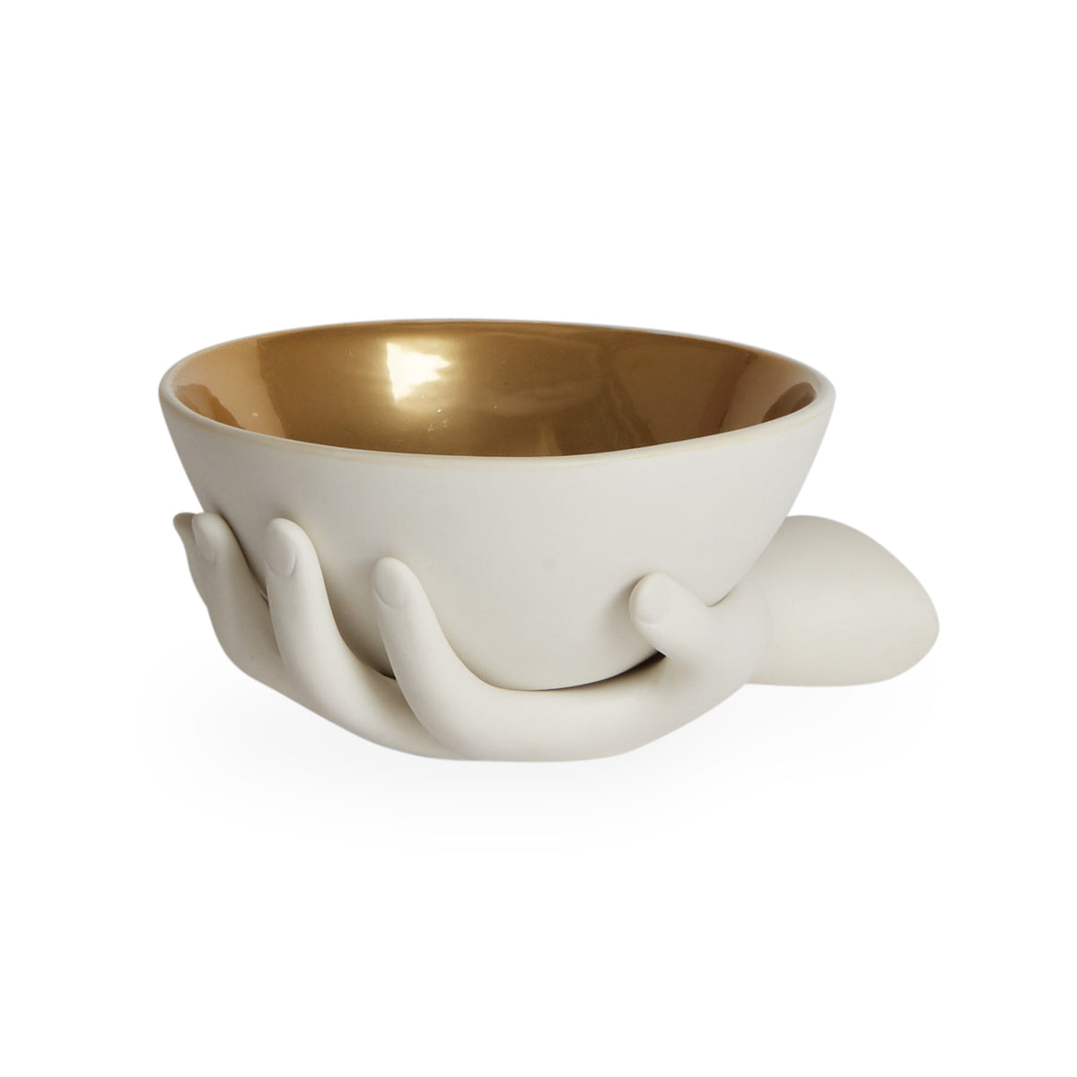 eve accent bowl porcelain white interior gold - styled view 2