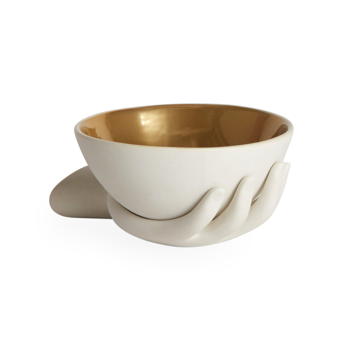 eve accent bowl porcelain white interior gold - side view