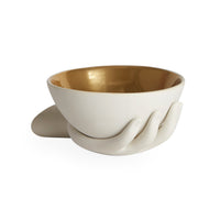 eve accent bowl porcelain white interior gold - side view