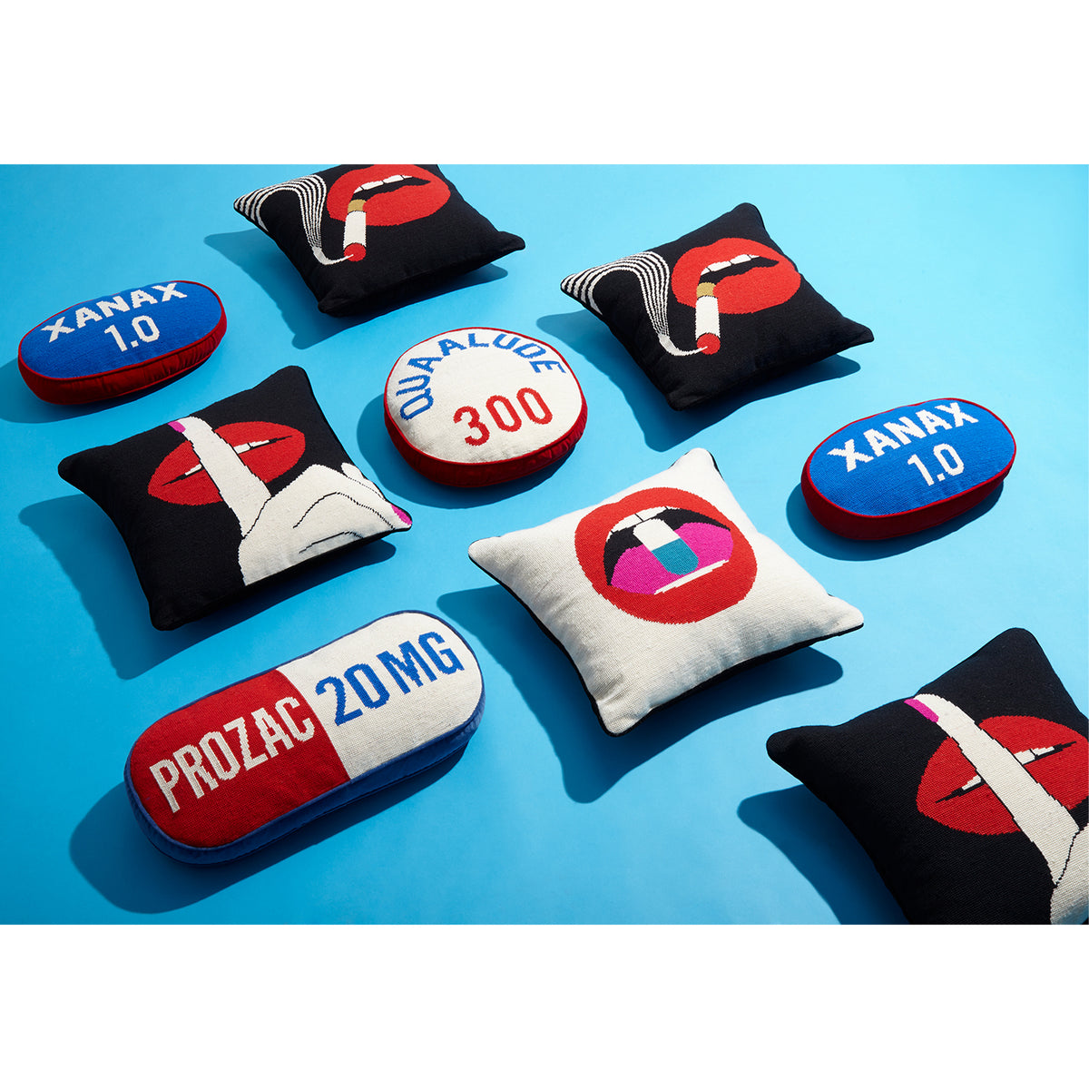 lips needlepoint pillow collection - styled view 3